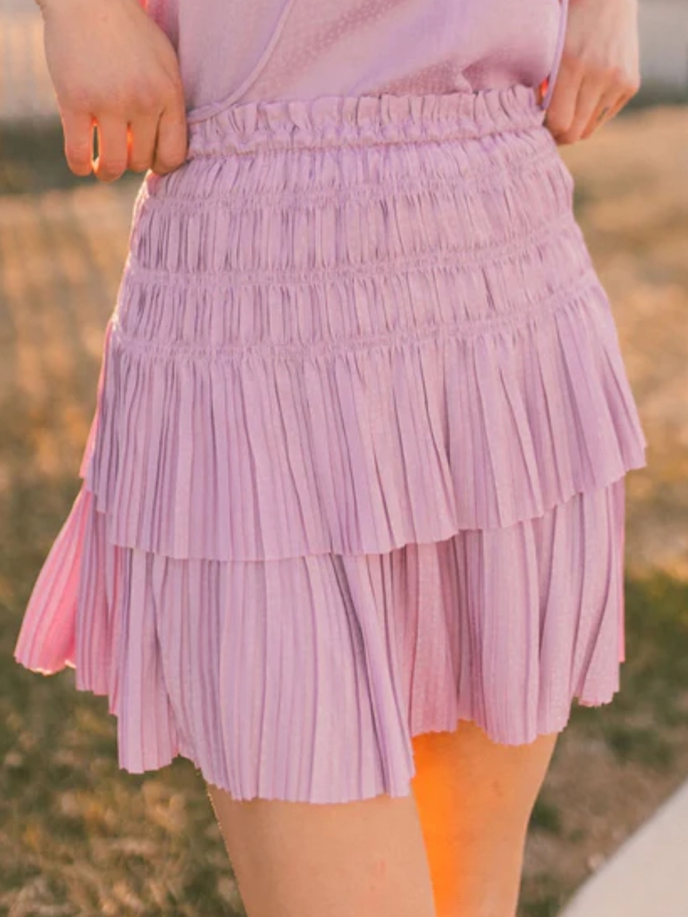 🌟Current Air Mauve Tiered Pleated Mini Skirt